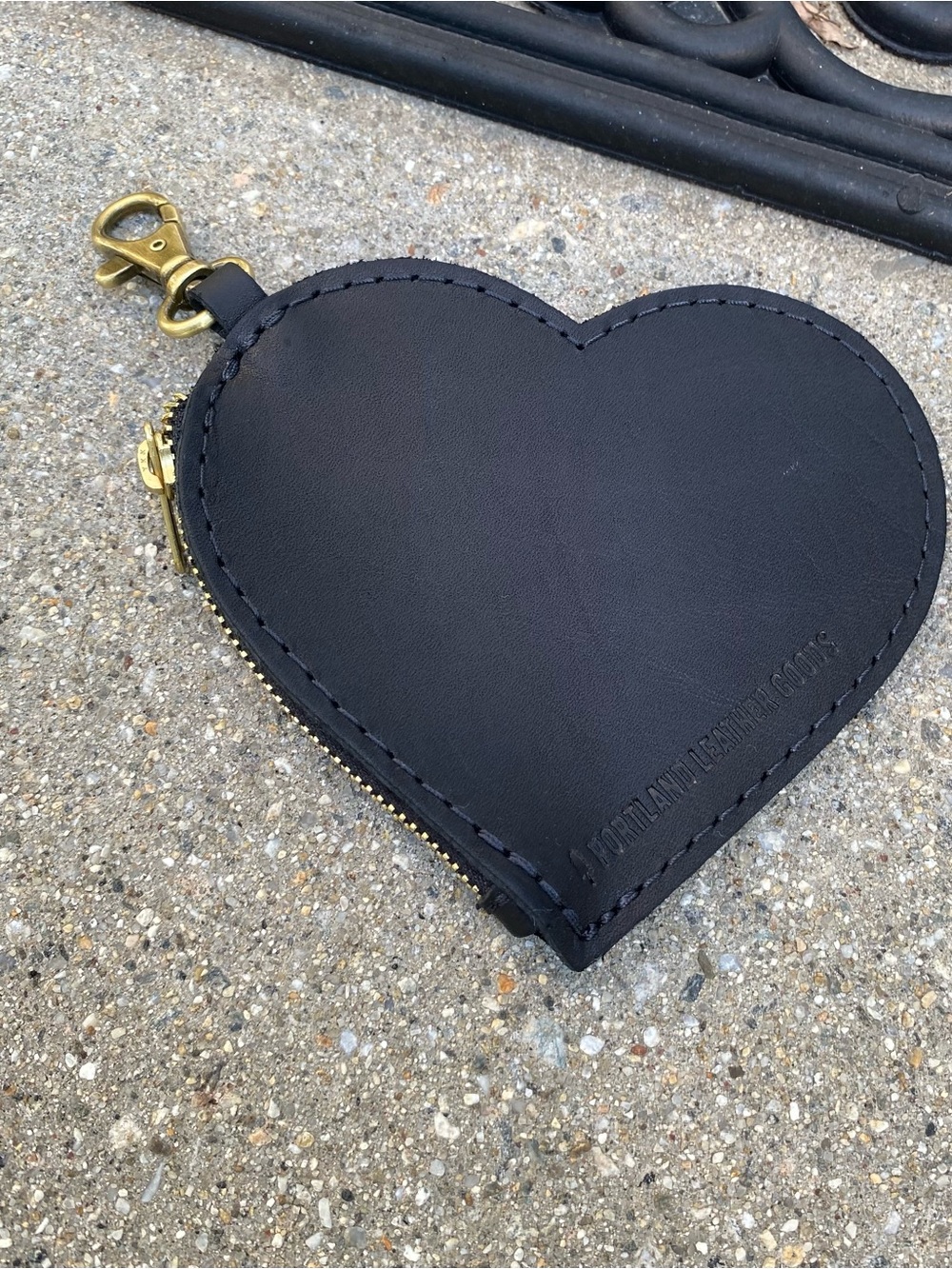 Portland Leather Black Heart Zip Coin Pouch with Gold Hardware - Picture 5 of 5